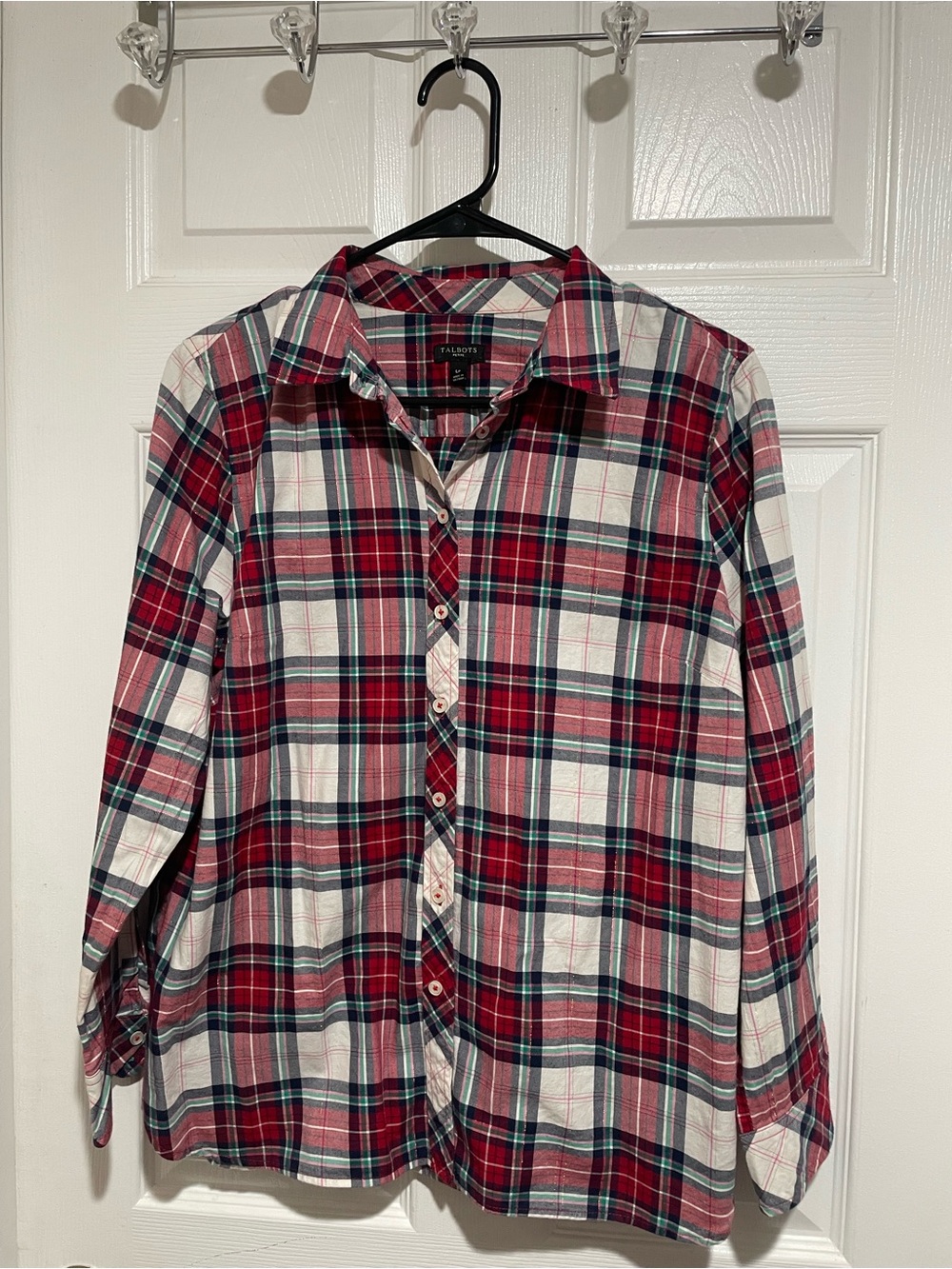 Talbots Red White and Green Plaid Button-Down Shirt